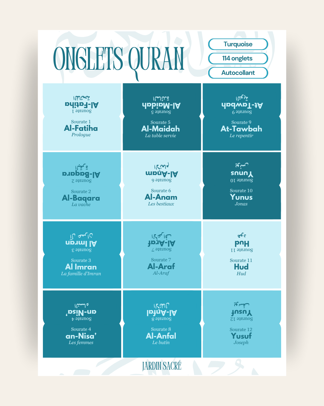 Onglets Coran turquoise