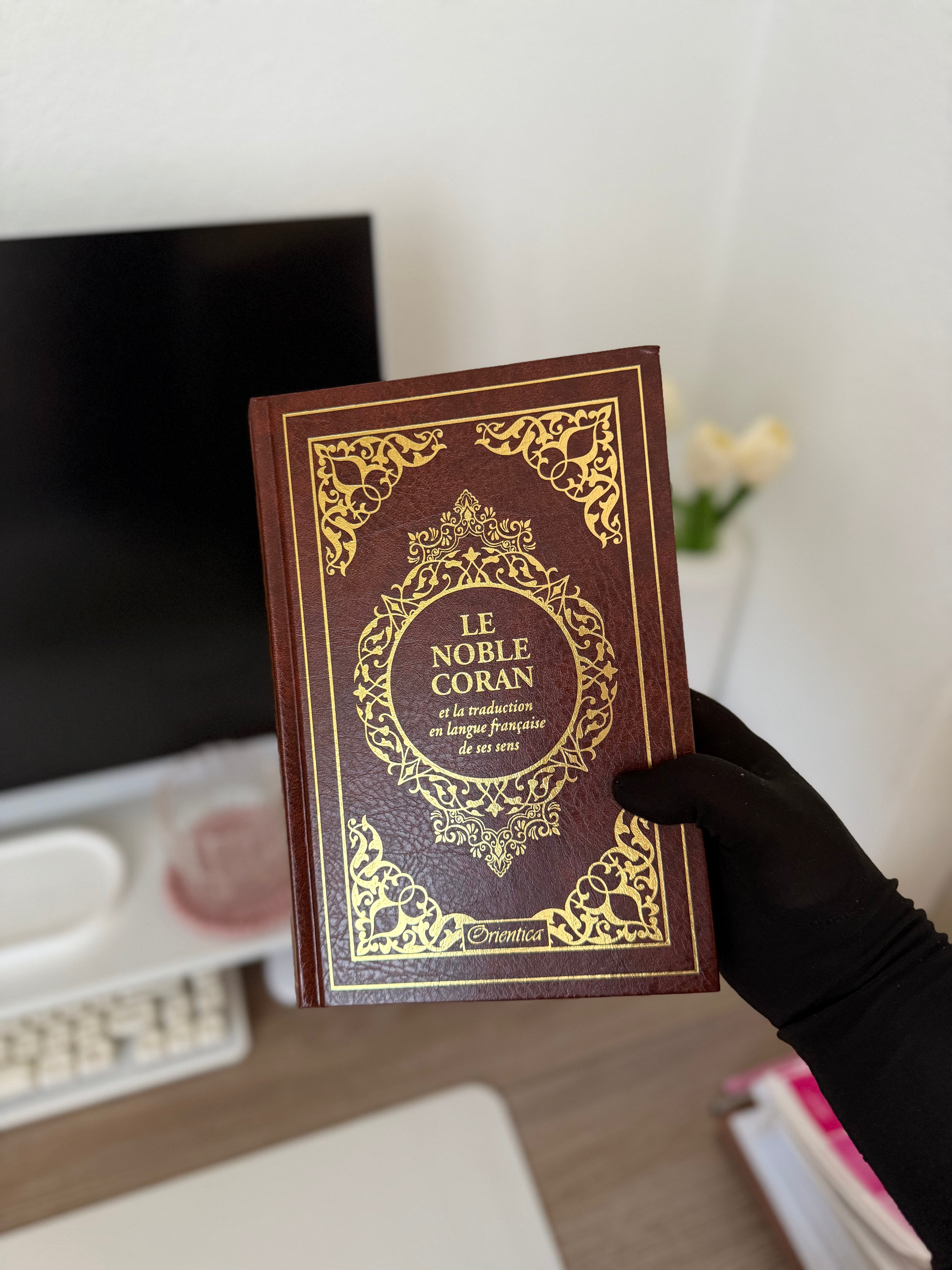 Le Noble Coran et la traduction en langue française de ses sens - bilingue arabe-français - Couverture rigide similicuir marron avec dorure & index