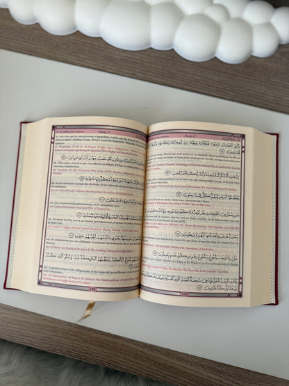 Le Saint Coran - Transcription phonétique (de l'arabe) et Traduction des sens en français - Edition de luxe - Couverture cuir rose doré