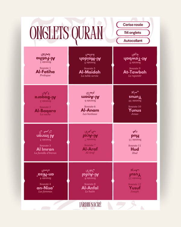 Onglets Coran cerise rosée