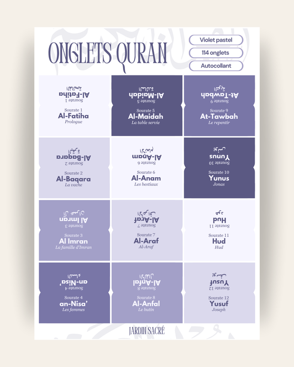 Onglets Coran violet pastel