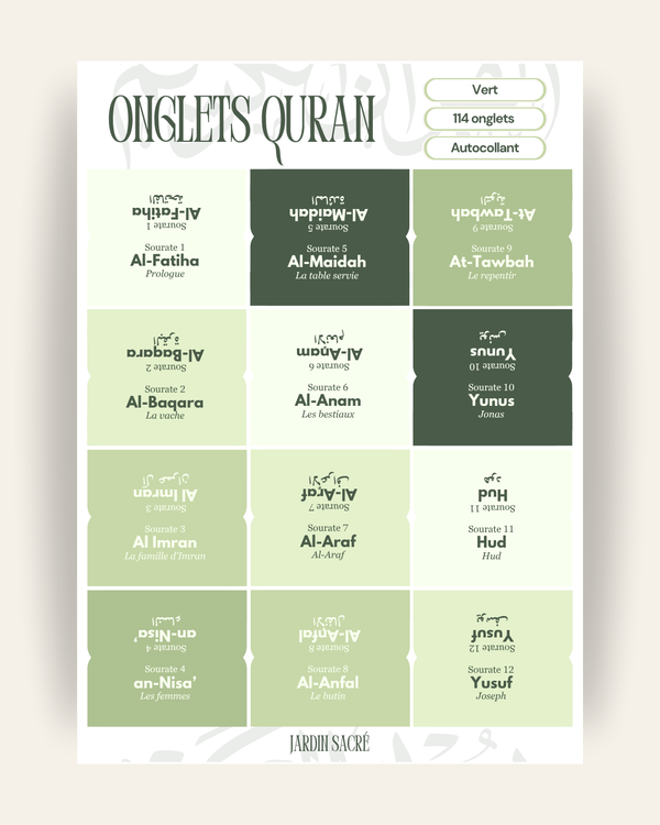 Onglets Coran vert