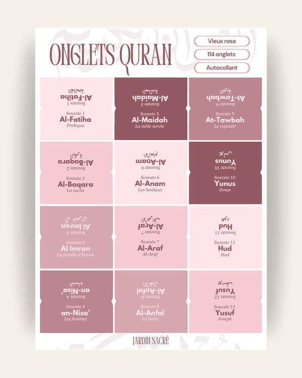 Onglets Coran vieux rose