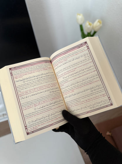Le Saint Coran - Transcription phonétique et Traduction des sens en français - Edition de luxe couverture cuir de couleur Argentée