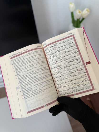 Le Noble Coran et la traduction en langue française de ses sens (bilingue français/arabe) - Edition de luxe couverture cartonnée en cuir rose pour femmes