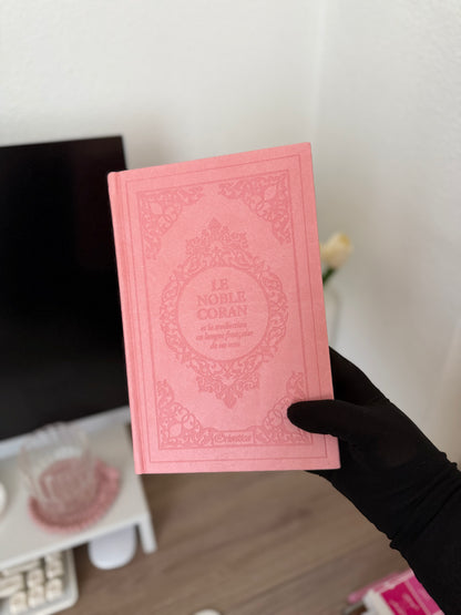 Le Noble Coran et la traduction en langue française de ses sens bilingue français-arabe avec index - Edition de luxe couverture cartonnée en cuir rose clair