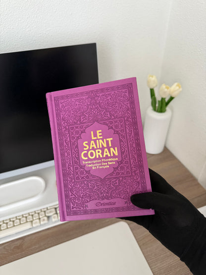Le Saint Coran - Français - arabe - Transcription (phonétique) - Edition de luxe (Couverture en cuir mauve-violet doré)