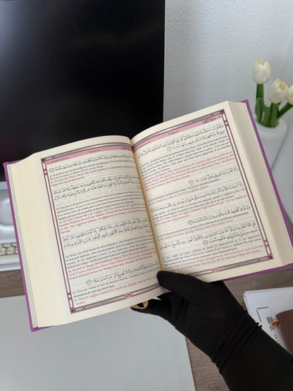 Le Saint Coran - Français - arabe - Transcription (phonétique) - Edition de luxe (Couverture en cuir mauve-violet doré)